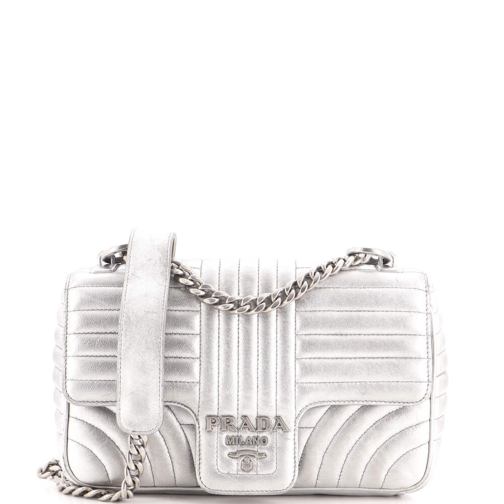 Prada Medium Chain Flap Shoulder Bag Diagramme Quilted Leather